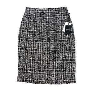DKNY Tweed Pencil Skirt 2 XS Black‎ White Plaid